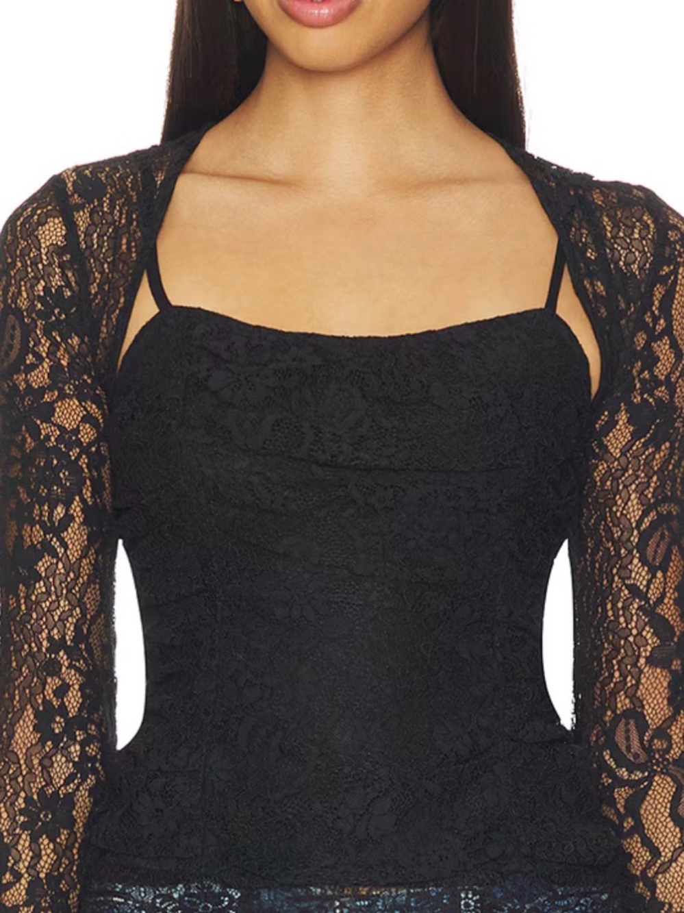 Free People Paloma Black Lace Ruched Top with attached cami New with tag